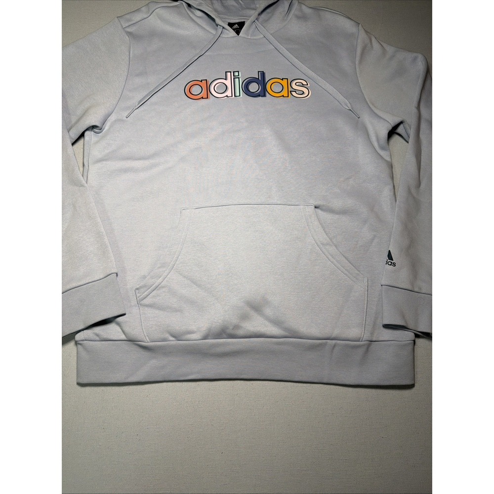 Adidas Sweatshirt Hoodie Womens Size M Blue with Multi-Color Logo Light Blue - Picture 4 of 16
